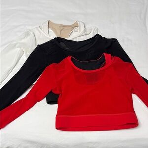 Red, Black, and White Long Sleeve Athletic Crop Tops